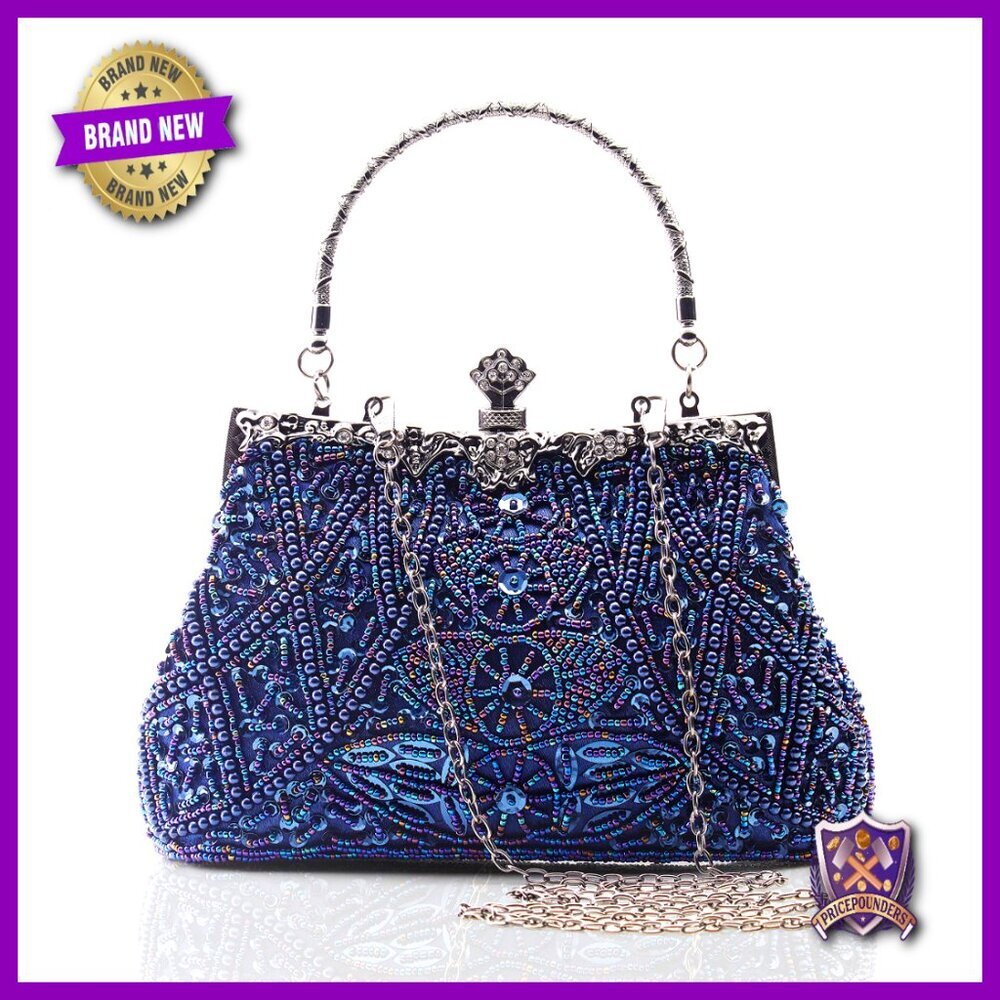 Vintage Beaded Sequin Pearl Clutch Evening Bag Gatsby 1920s Elegant Party